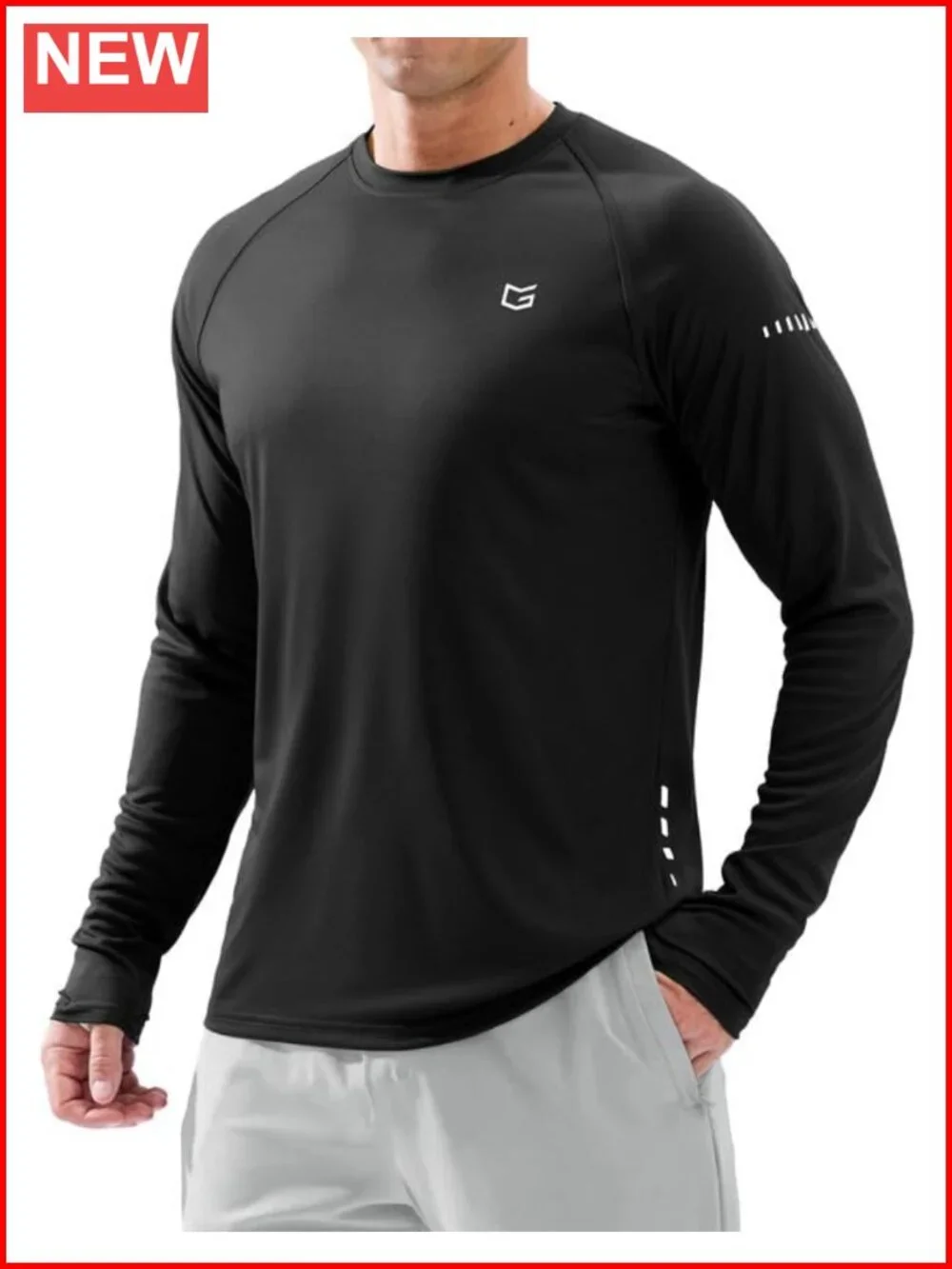 Men's UPF 50+ Long Sleeve Rash Guard, Quick-Dry UV Protection Shirt, Reflective